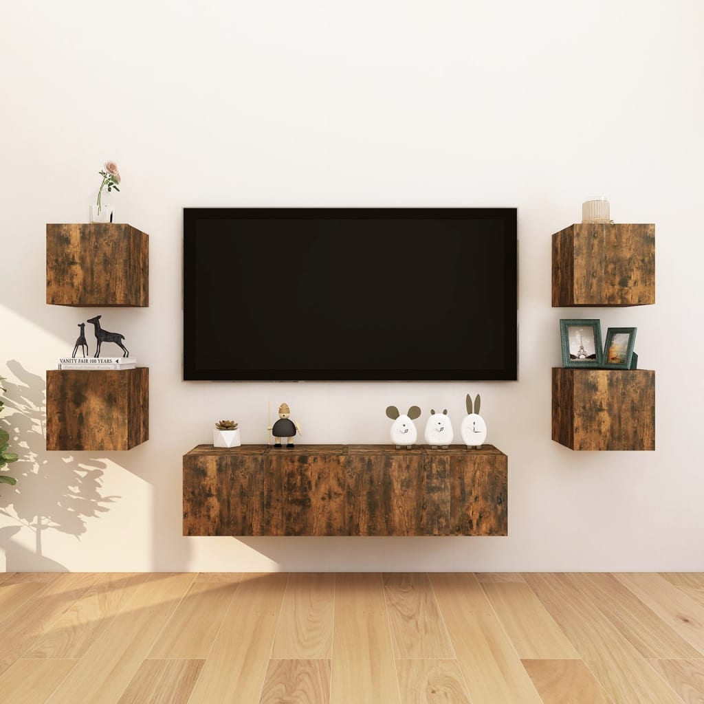 Wall Mounted TV Cabinet 4 pcs Smoked Oak 30.5x30x30 cm