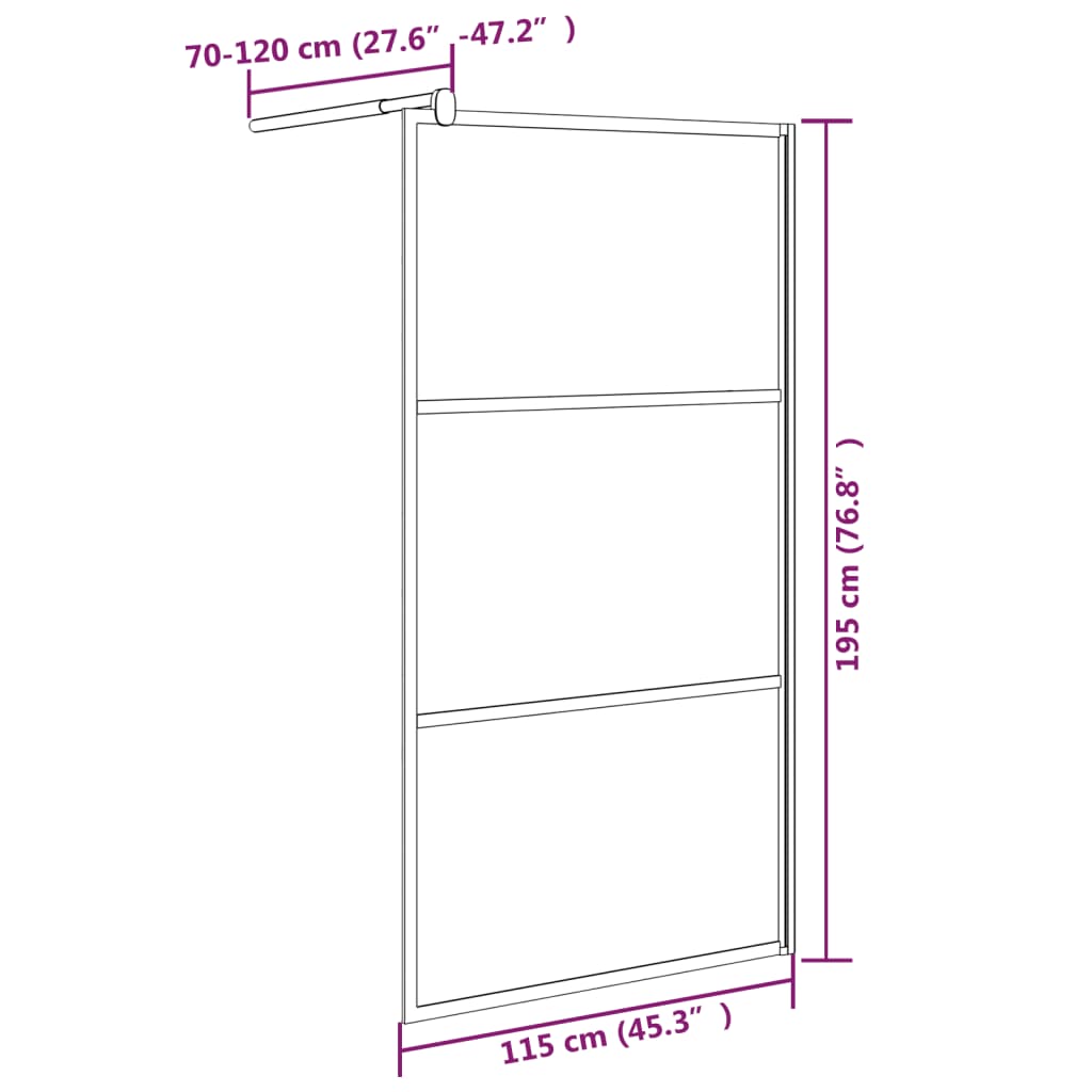 Walk-in Shower Wall 115x195 cm Half Frosted ESG Glass Black