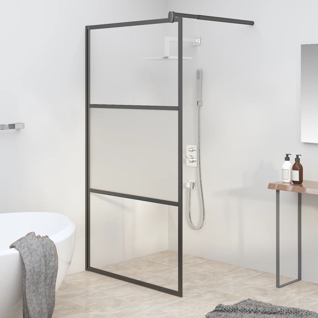 Walk-in Shower Wall 115x195 cm Half Frosted ESG Glass Black