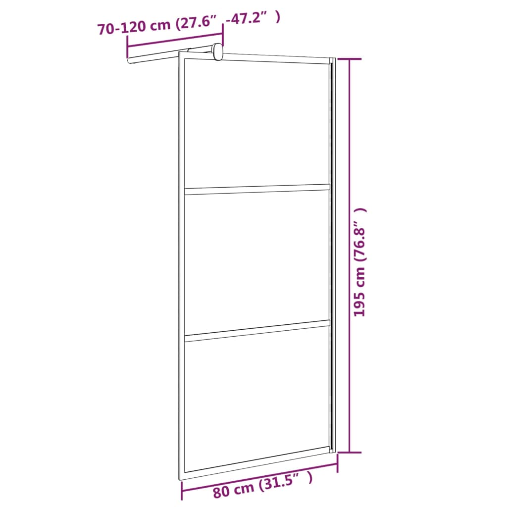 Walk-in Shower Wall 80x195 cm Frosted ESG Glass Black