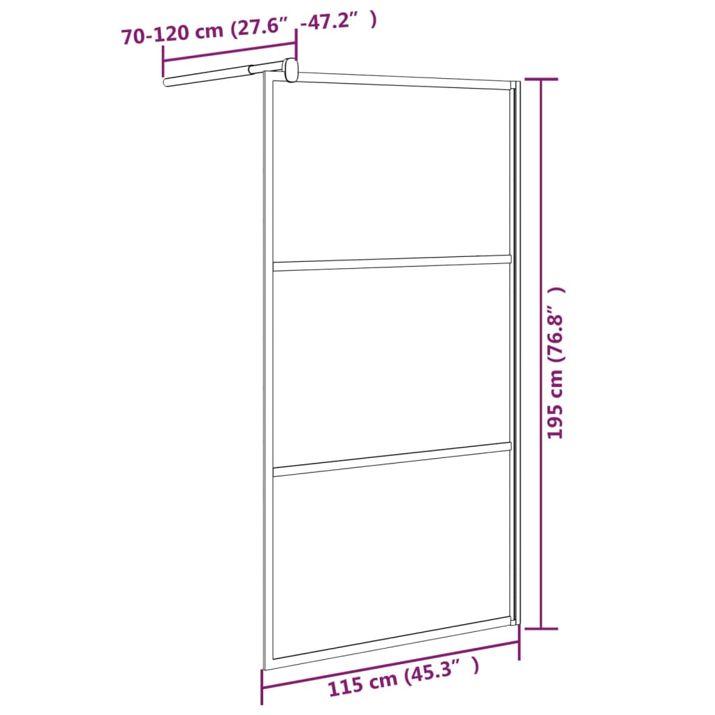 Walk-in Shower Wall 115x195 cm Frosted ESG Glass Black