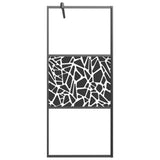 Walk-in Shower Wall 90x195cm ESG Glass with Stone Design Black