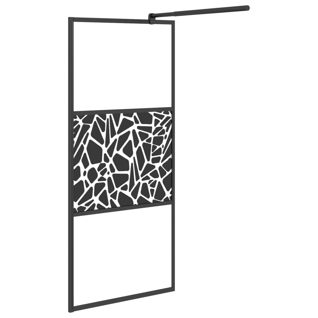 Walk-in Shower Wall 90x195cm ESG Glass with Stone Design Black