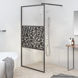 Walk-in Shower Wall 115x195cm ESG Glass with Stone Design Black