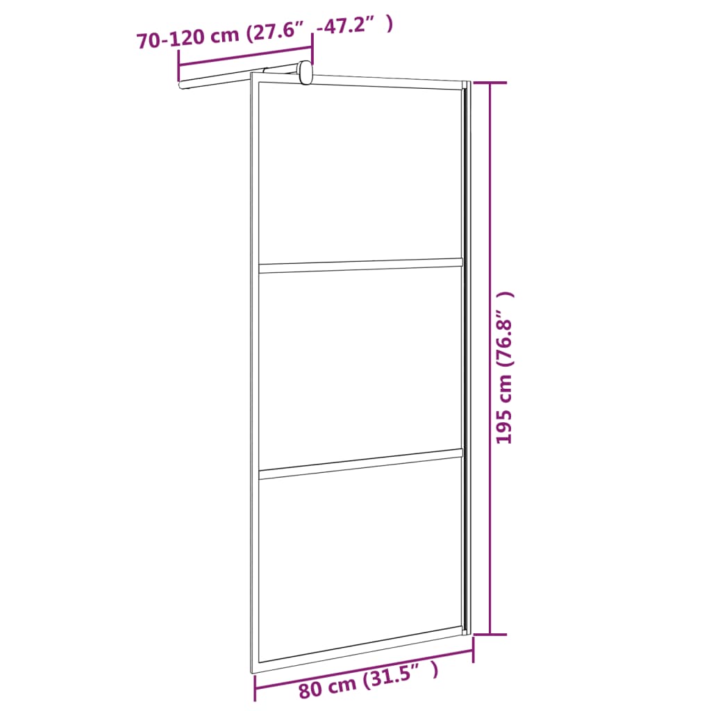 Walk-in Shower Wall 80x195cm Dark ESG Glass Black