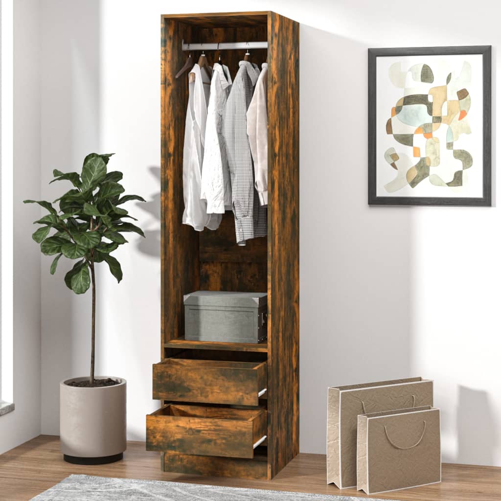 Wardrobe with Drawers Smoked Oak 50x50x200 cm Engineered Wood