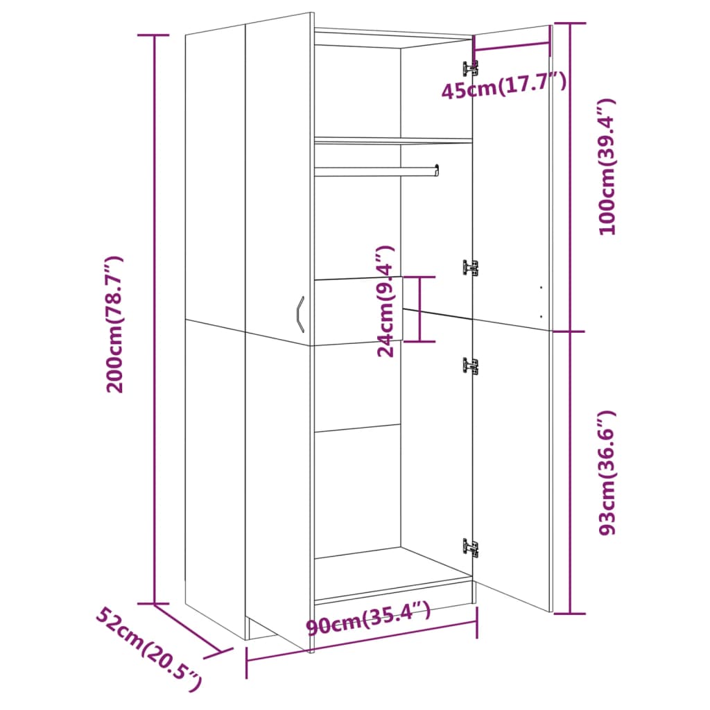 Wardrobe Grey Sonoma 90x50x200 cm Engineered Wood