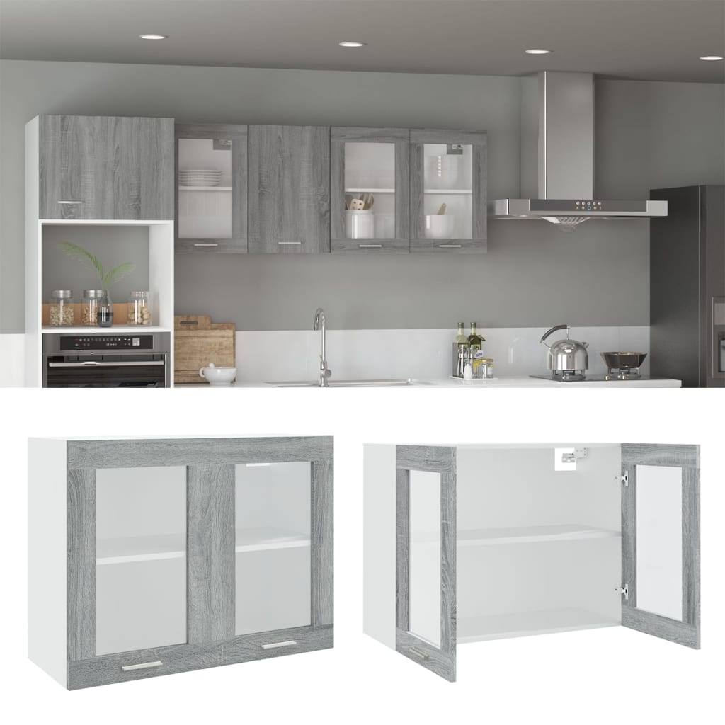 Hanging Glass Cabinet Lyon Grey Sonoma 80x31x60 cm Engineered Wood