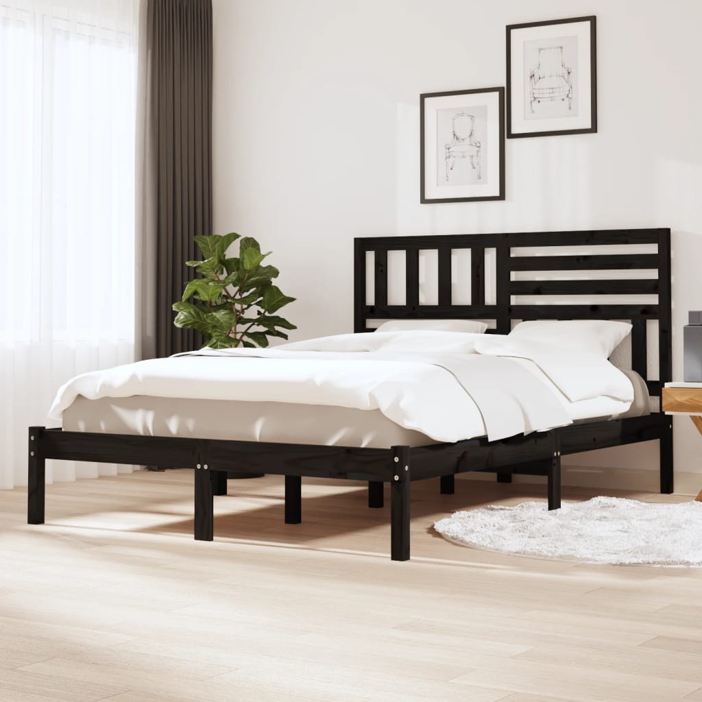 Bed Frame without Mattress Black Solid Wood Pine 140x200 cm