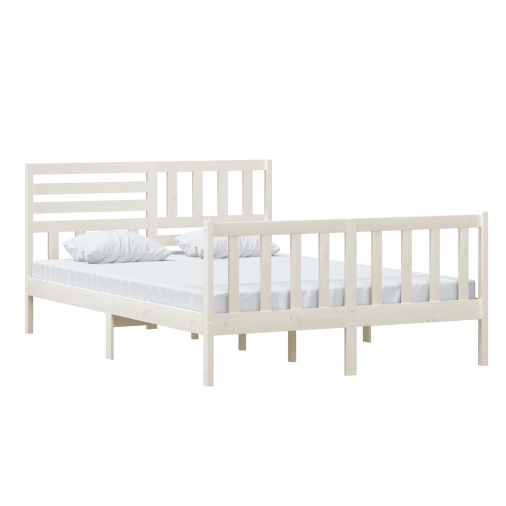 3101154 vidaXL Bed Frame without Mattress White Solid Wood 140x200 cm (810083+814145)