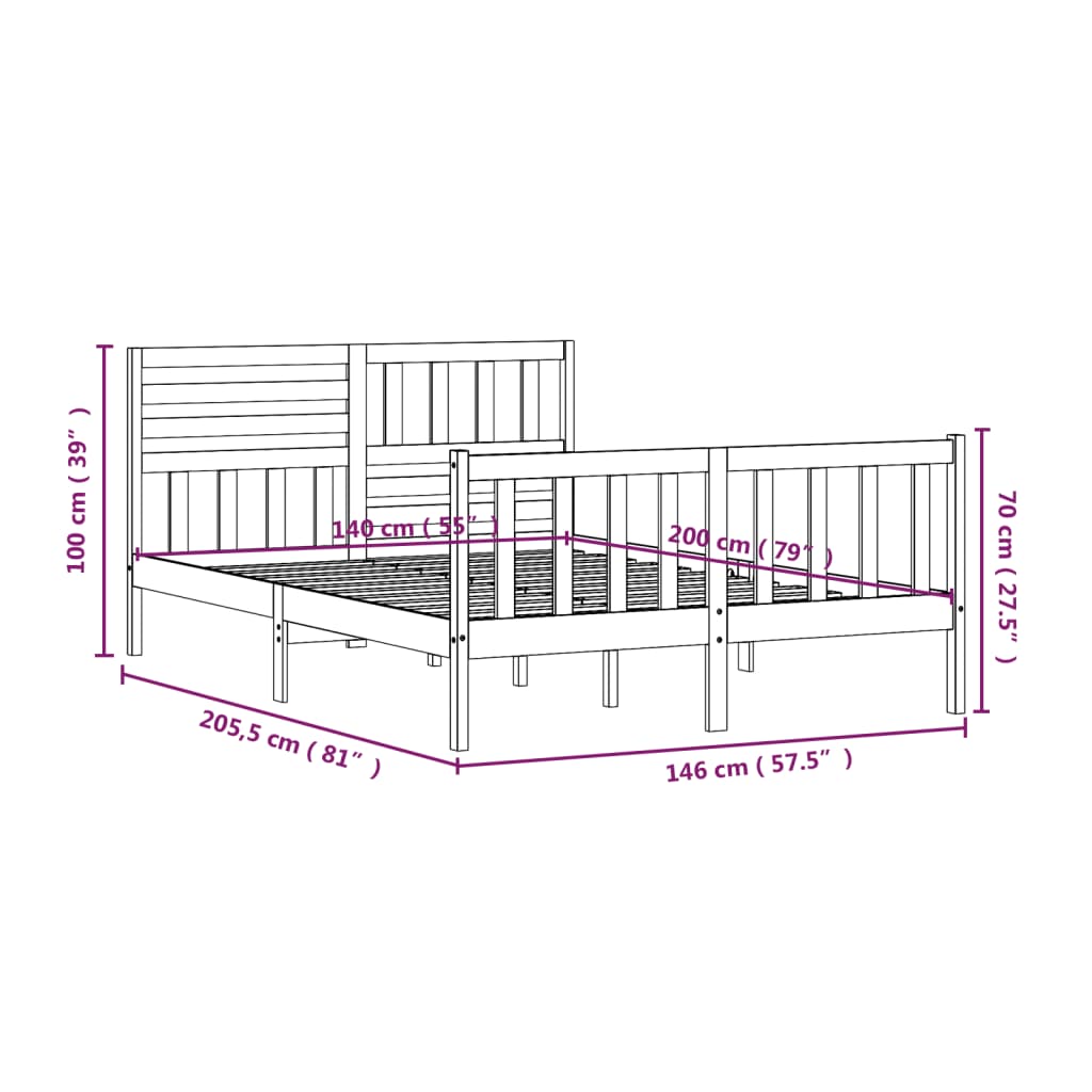 3101154 vidaXL Bed Frame without Mattress White Solid Wood 140x200 cm (810083+814145)