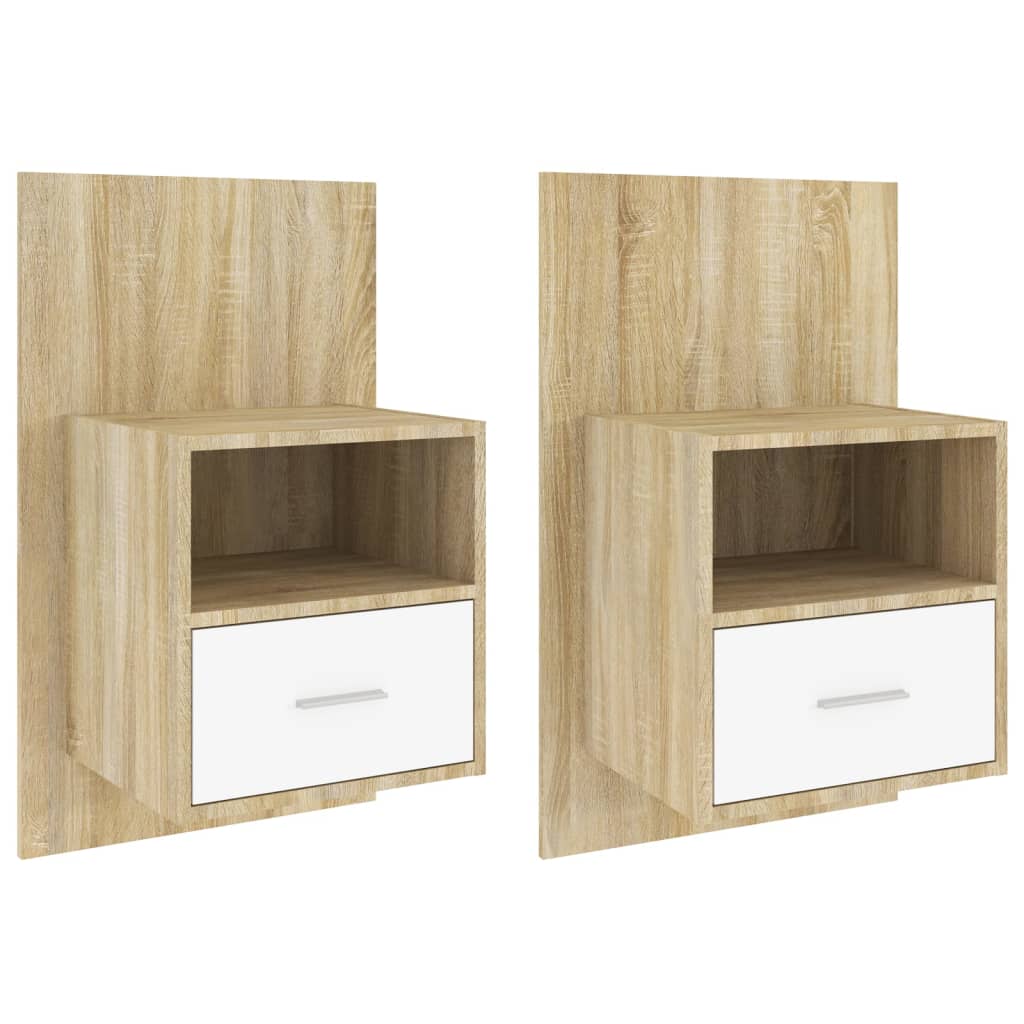 Wall-mounted Bedside Cabinets 2pcs White and Sonoma Oak