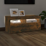 TV Cabinet with LED Lights Smoked Oak 90x35x40 cm