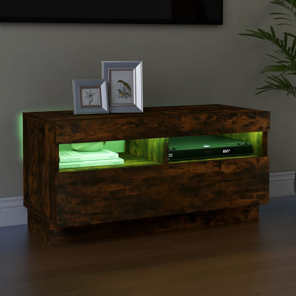 TV Cabinet with LED Lights Smoked Oak 80x35x40 cm