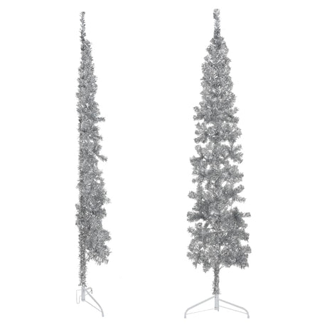 Slim Artificial Half Christmas Tree with Stand Silver 240 cm