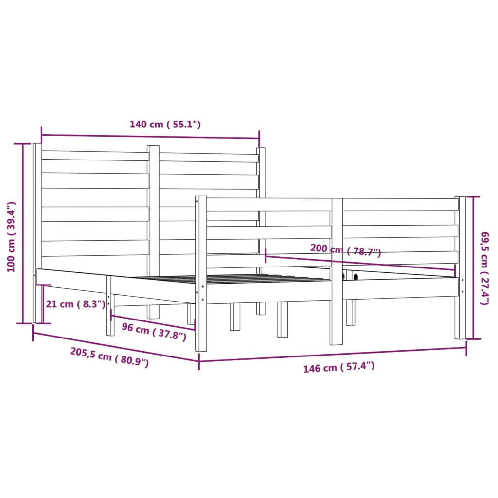 Bed Frame without Mattress Solid Wood Pine 140x200 cm White