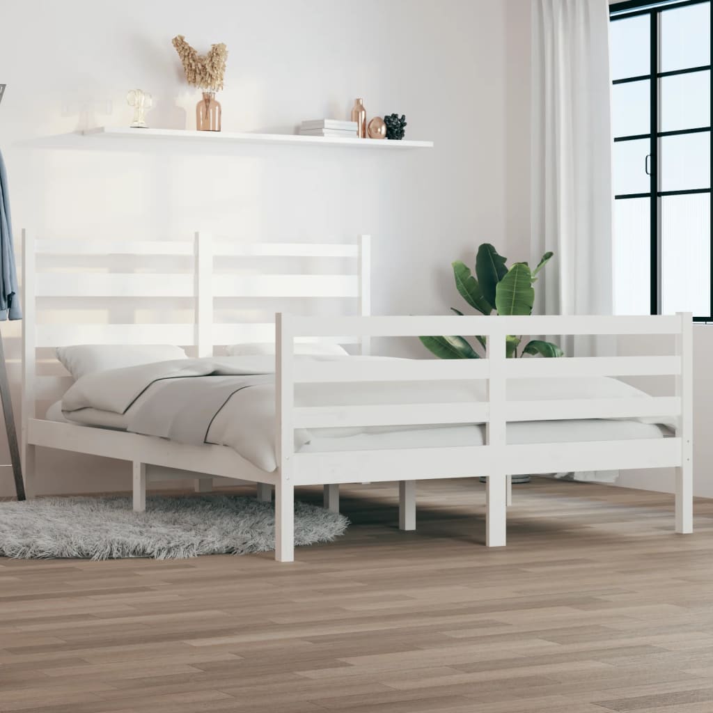 Bed Frame without Mattress Solid Wood Pine 140x200 cm White