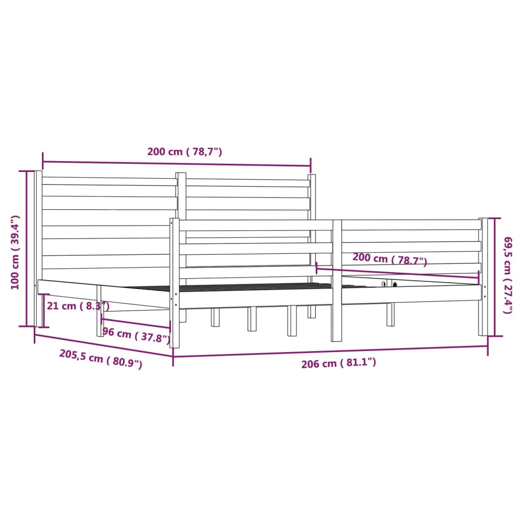 Bed Frame without Mattress Solid Wood Pine 200x200 cm Grey