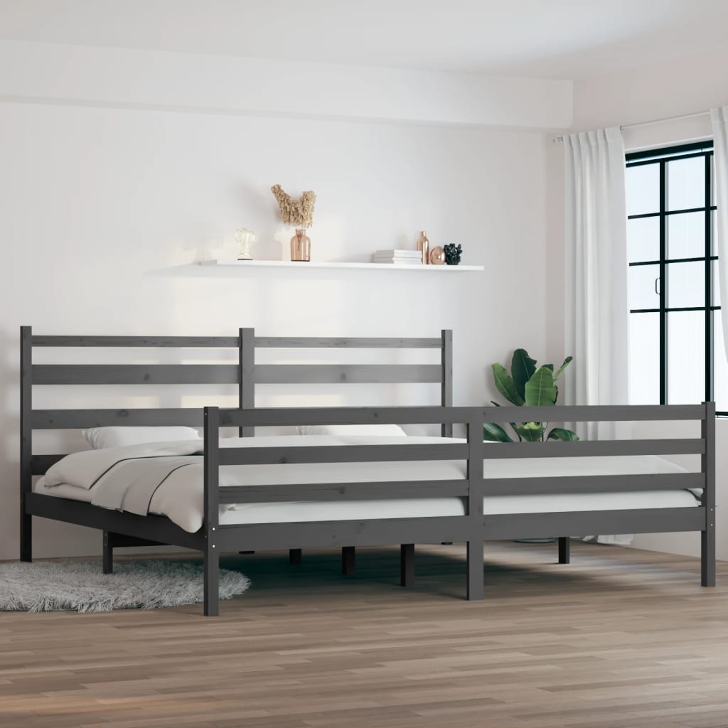 Bed Frame without Mattress Solid Wood Pine 200x200 cm Grey