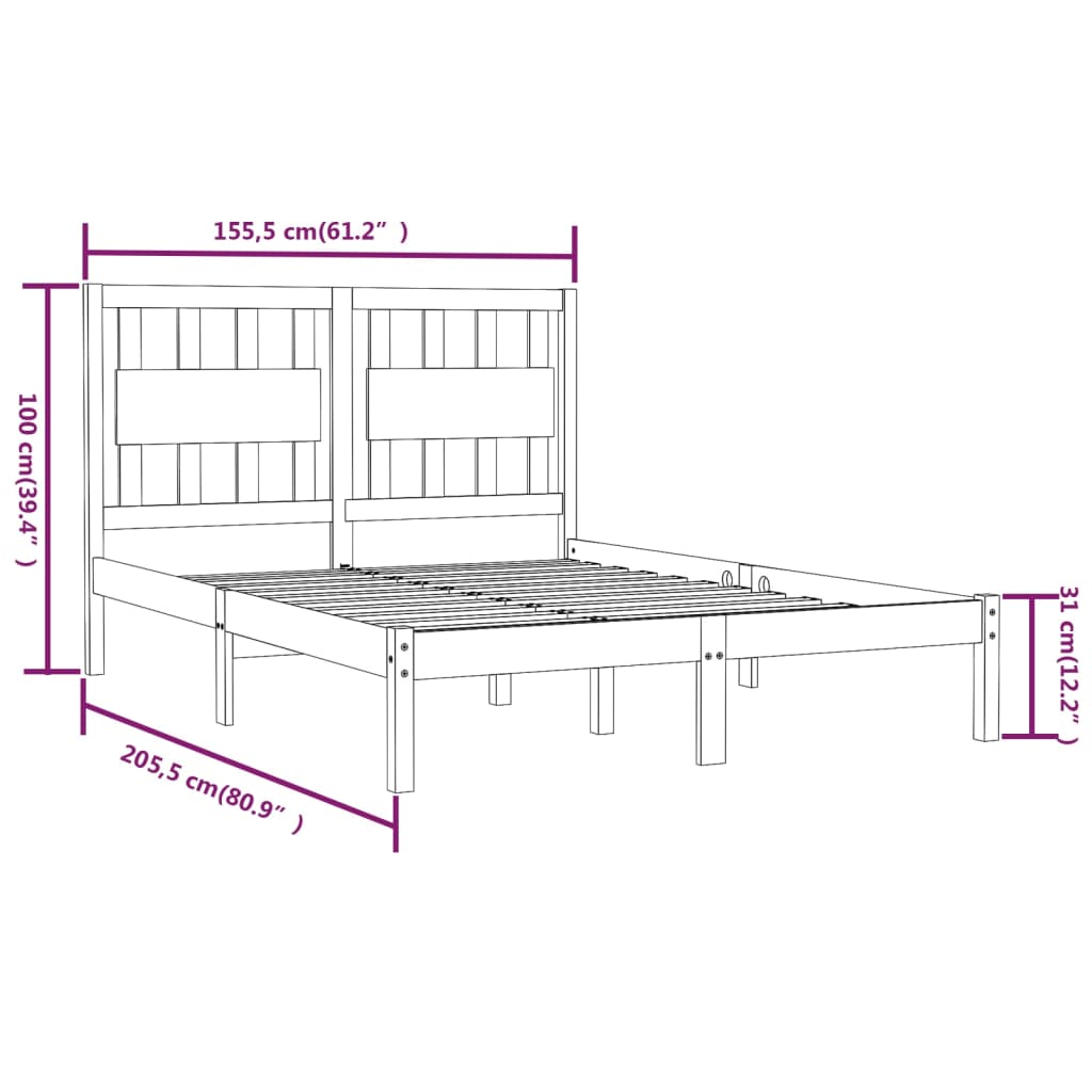 Bed Frame without Mattress Solid Wood Pine King Size