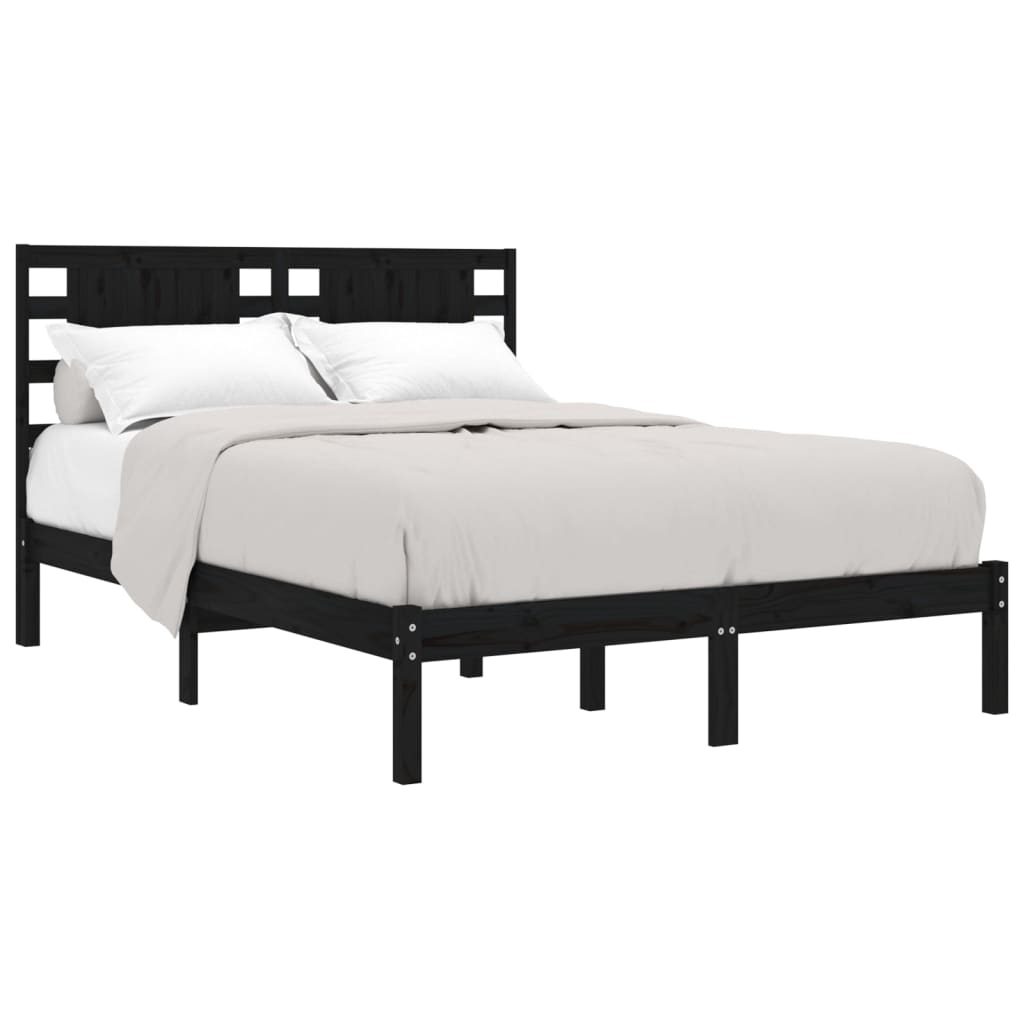 Bed Frame without Mattress Black 140x190 cm Solid Wood Pine