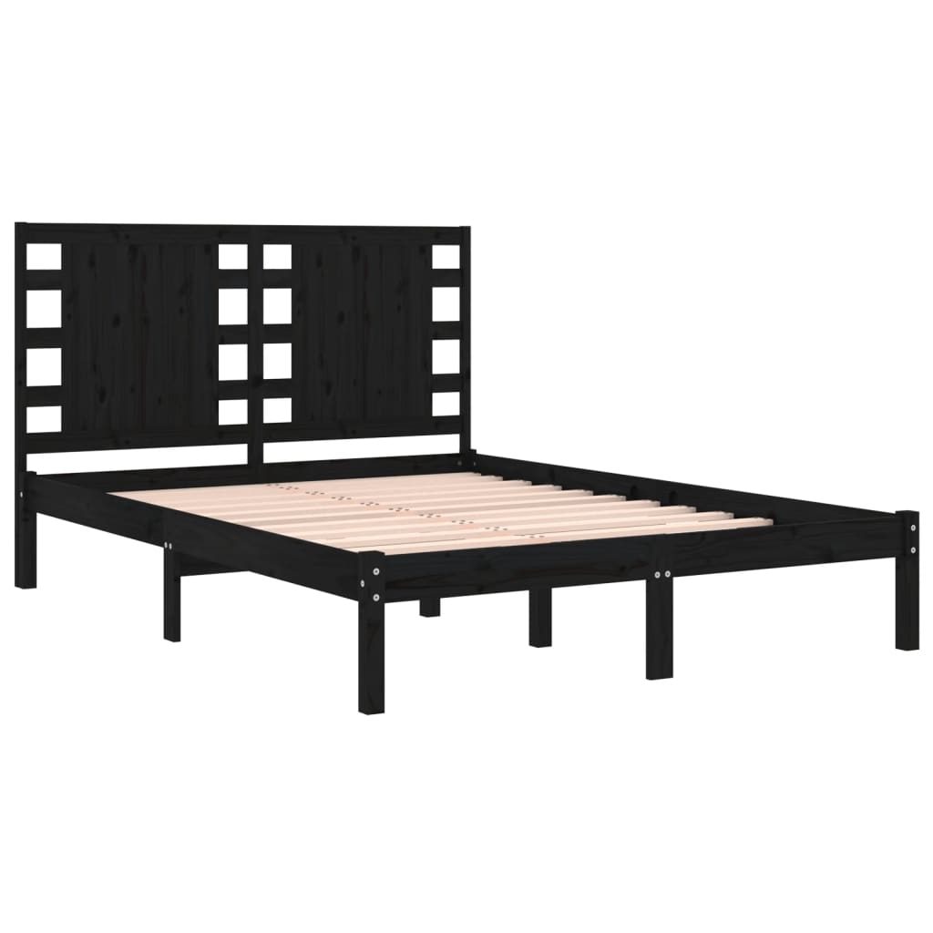 Bed Frame without Mattress Black 140x190 cm Solid Wood Pine