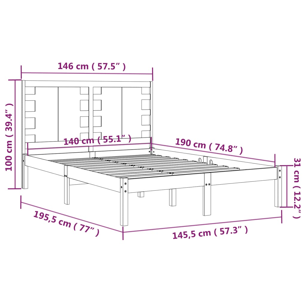 Bed Frame without Mattress Black 140x190 cm Solid Wood Pine