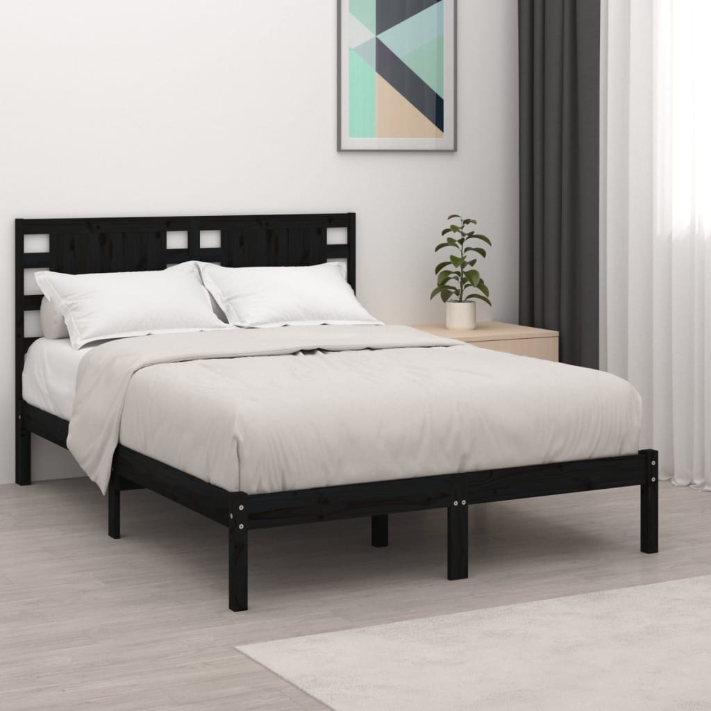 Bed Frame without Mattress Black 140x190 cm Solid Wood Pine