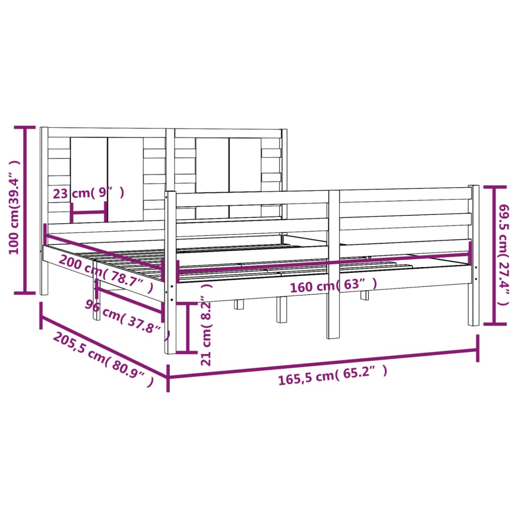 Bed Frame without Mattress White 160x200 cm Solid Wood Pine