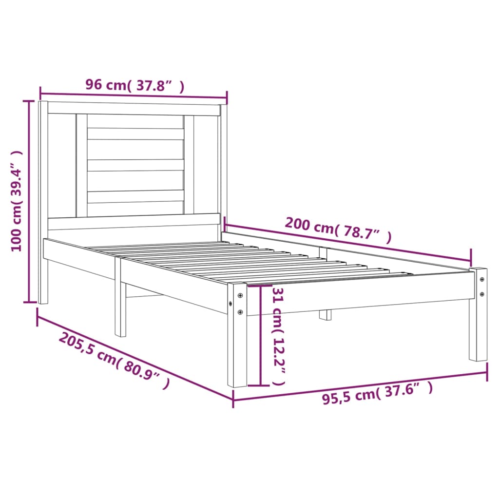 Bed Frame without Mattress White 90x200 cm Solid Wood Pine