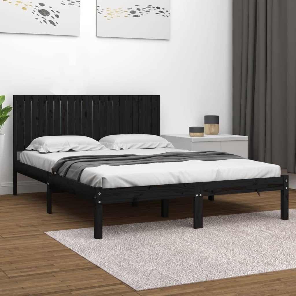 Bed Frame without Mattress Black 200x200 cm Solid Wood Pine