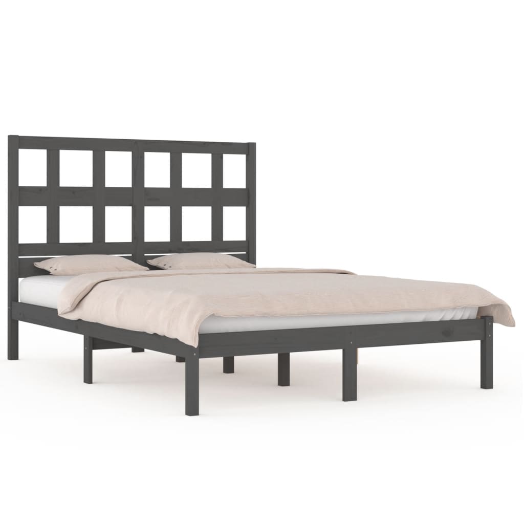 Bed Frame without Mattress Grey 150x200 cm King Size Solid Wood Pine