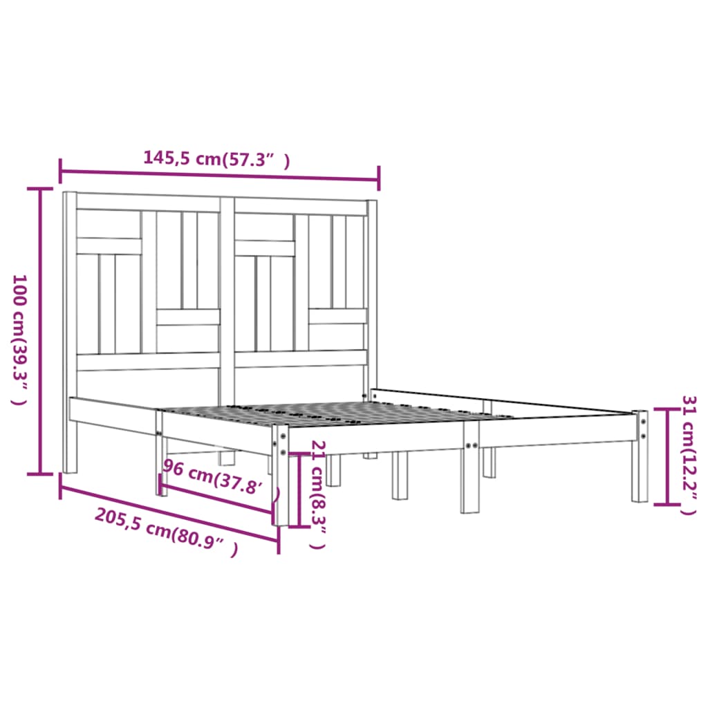 Bed Frame without Mattress 140x200 cm Solid Wood Pine