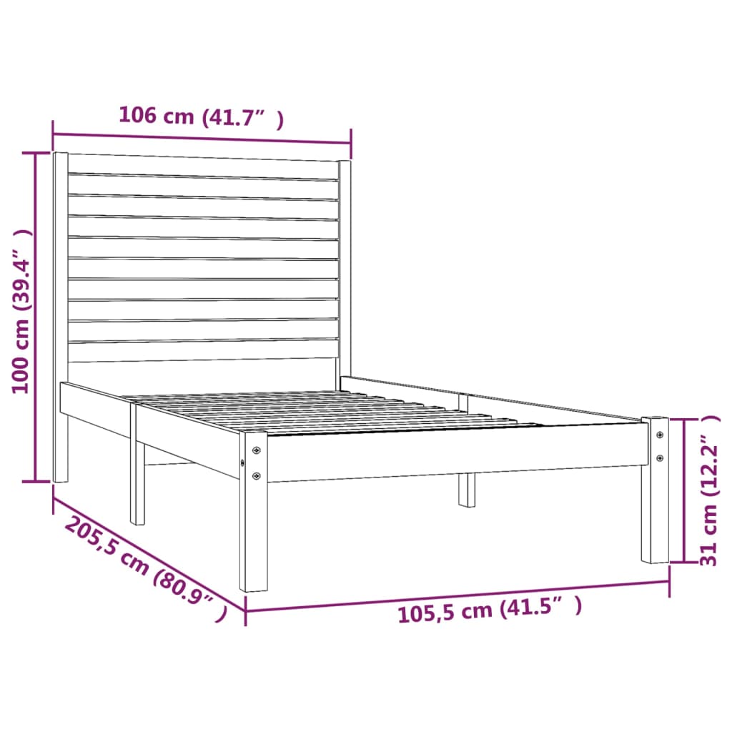 Bed Frame without Mattress White 100x200 cm Solid Wood