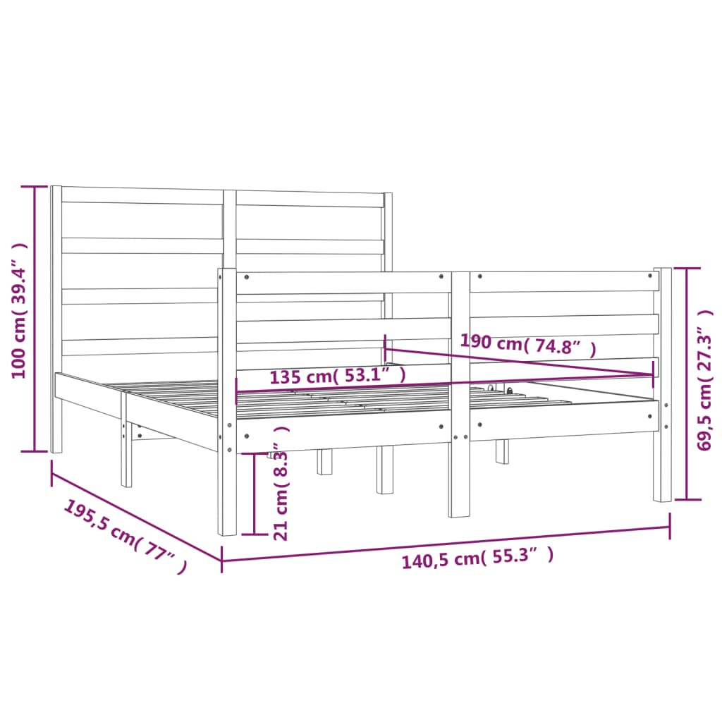 Bed Frame without Mattress Solid Wood Pine 135x190 cm Double Double