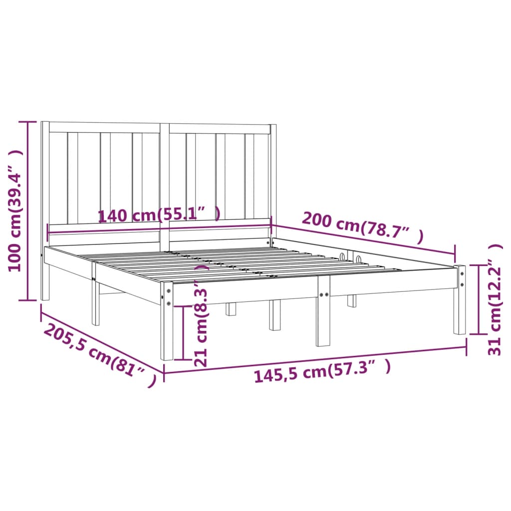 Bed Frame without Mattress White Solid Wood Pine 140x200 cm