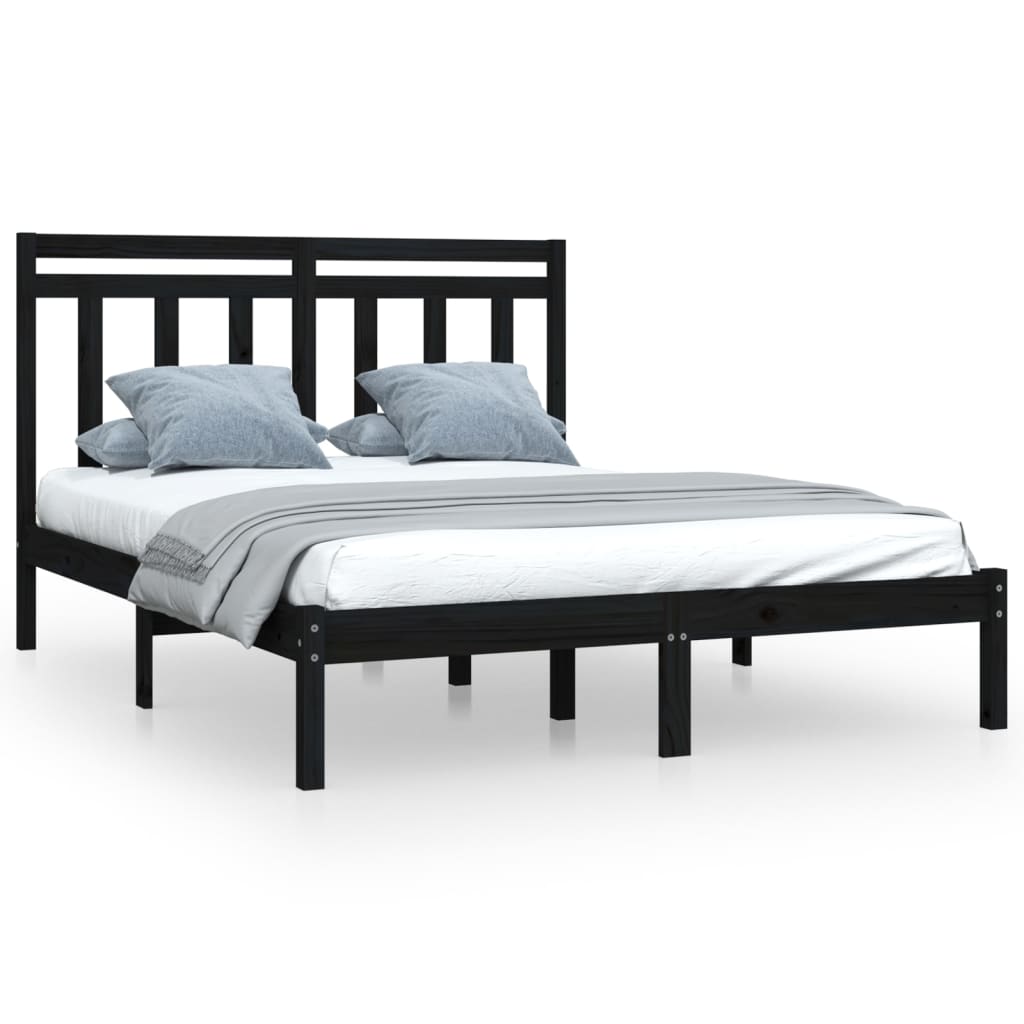 Bed Frame without Mattress Black 140x190 cm Solid Wood