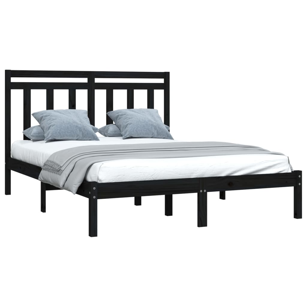 Bed Frame without Mattress Black 140x190 cm Solid Wood