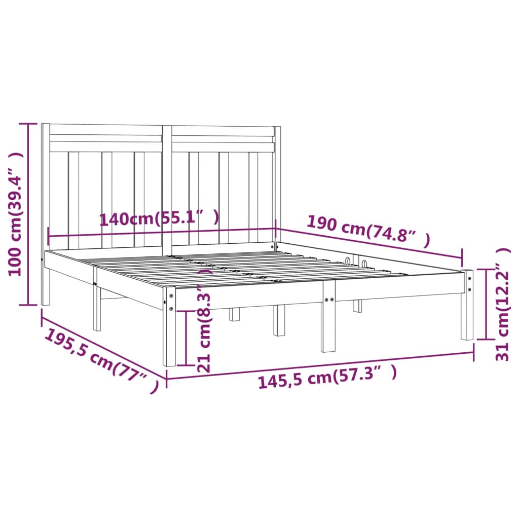 Bed Frame without Mattress Black 140x190 cm Solid Wood