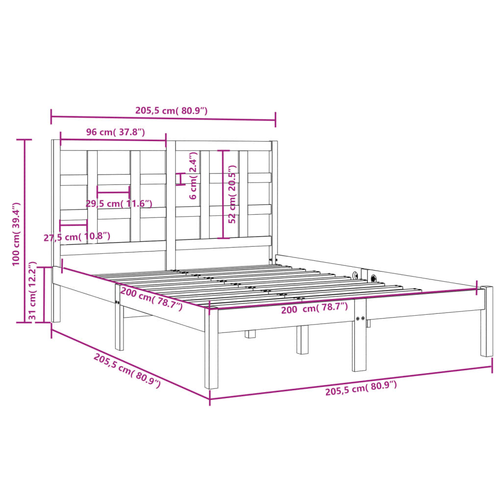 Bed Frame without Mattress Grey 200x200 cm Solid Wood