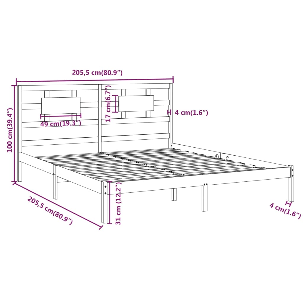 Bed Frame without Mattress 200x200 cm Solid Wood