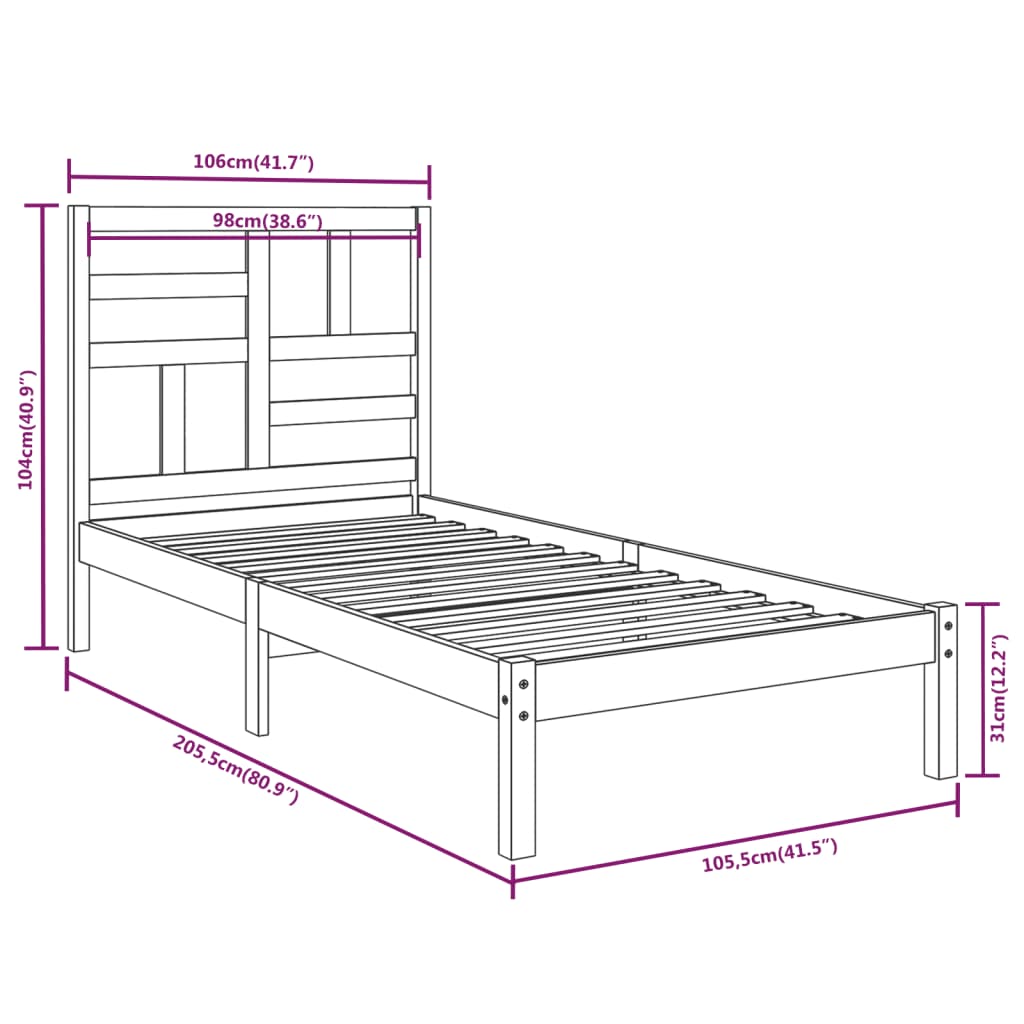 Bed Frame without Mattress Solid Wood 100x200 cm