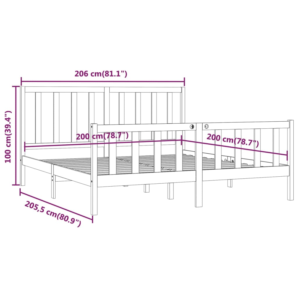 Bed Frame without Mattress Grey 200x200 cm Solid Wood