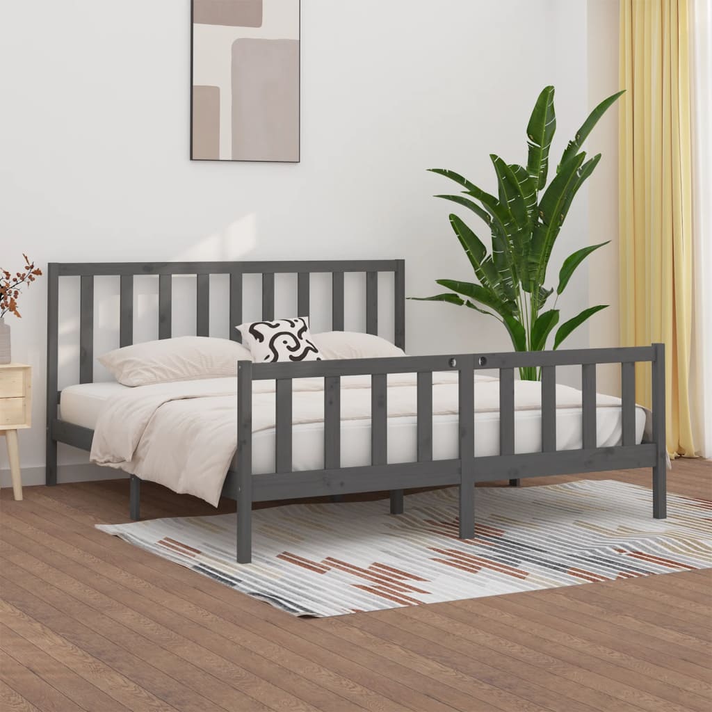 Bed Frame without Mattress Grey 200x200 cm Solid Wood