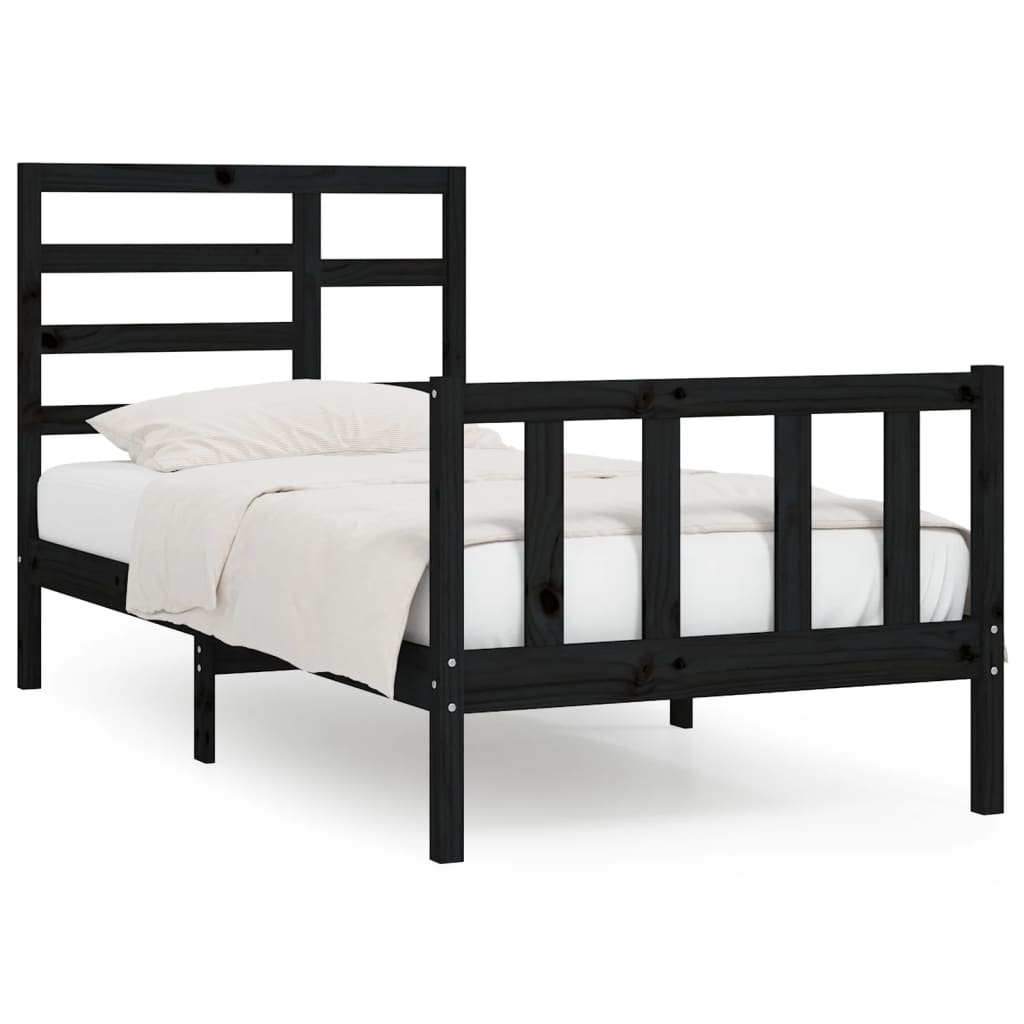 Bed Frame without Mattress Black 90x200 cm Solid Wood Pine