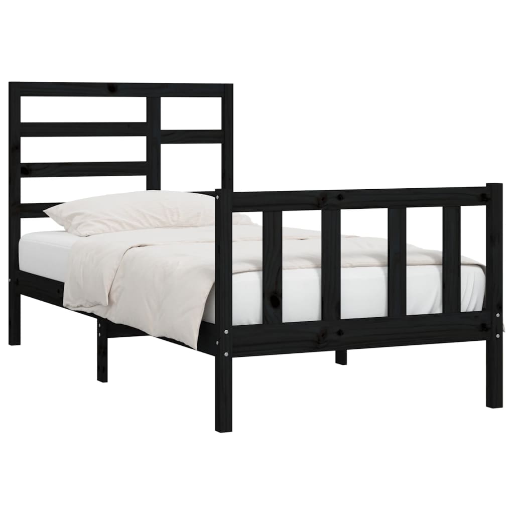 Bed Frame without Mattress Black 90x200 cm Solid Wood Pine