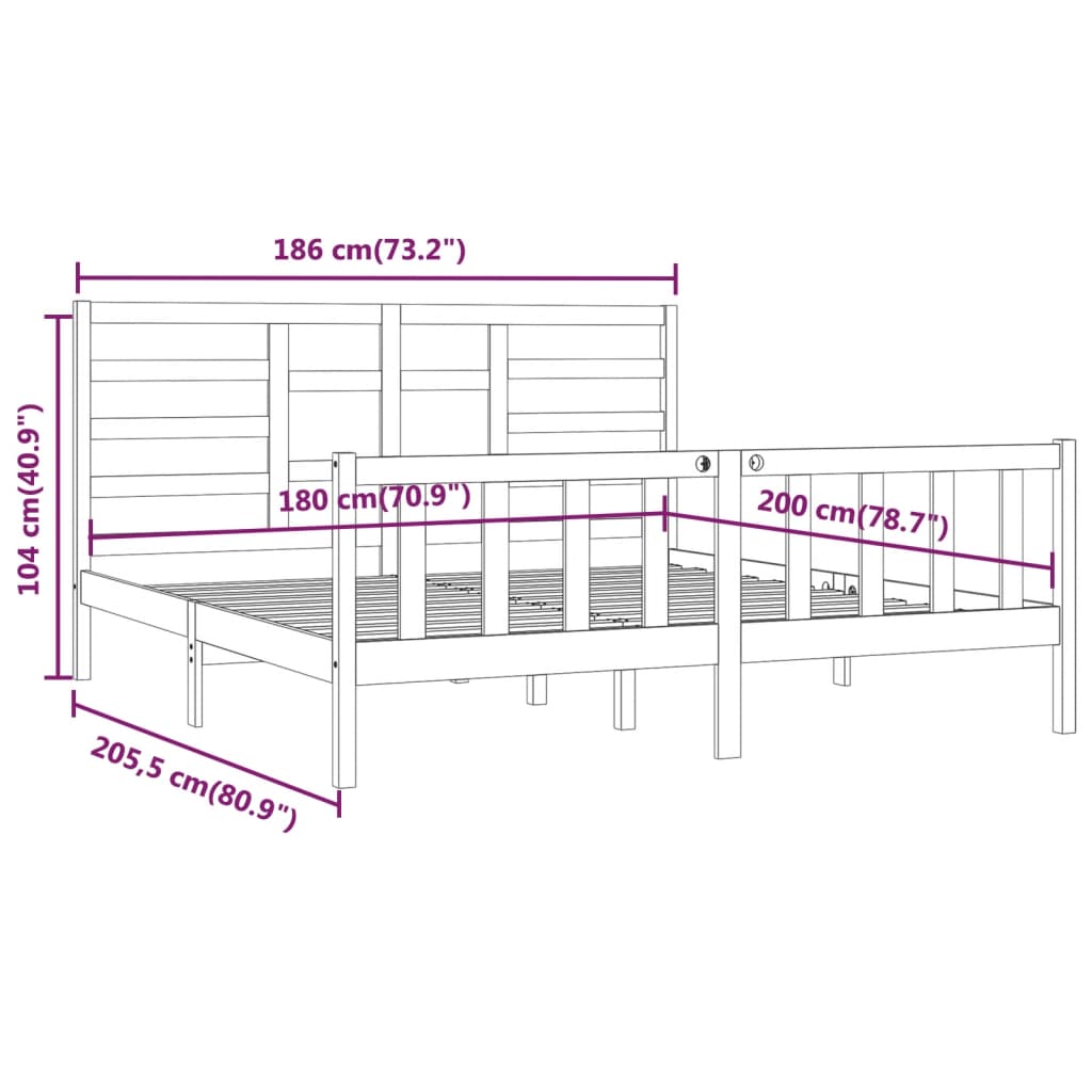 Bed Frame without Mattress White 180x200 cm Super King Solid Wood