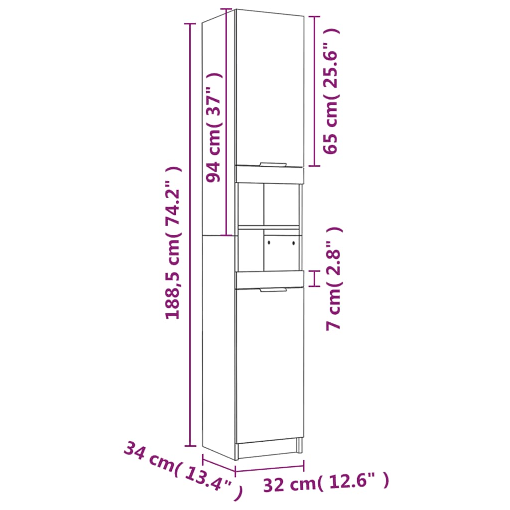 Bathroom Cabinet Black 32x34x188.5 cm Engineered Wood