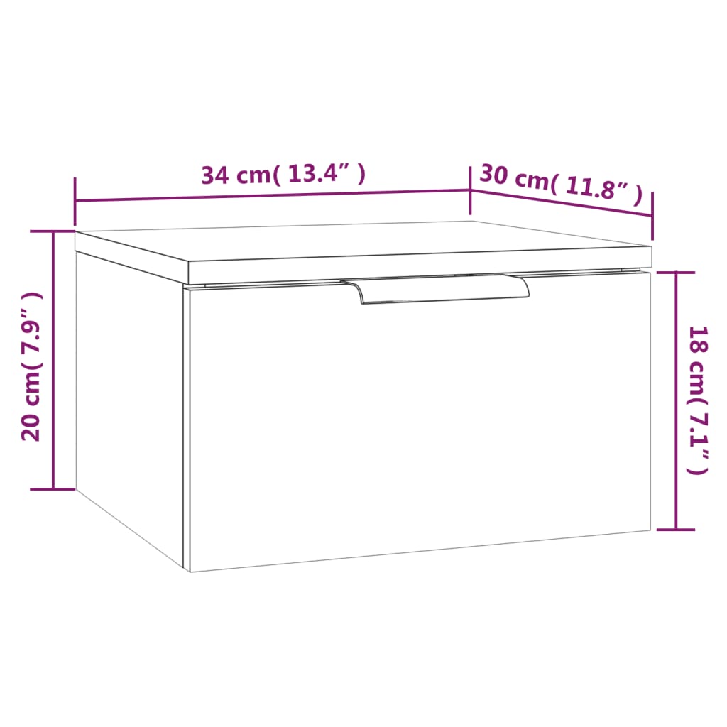 Wall-mounted Bedside Cabinet High Gloss White 34x30x20 cm