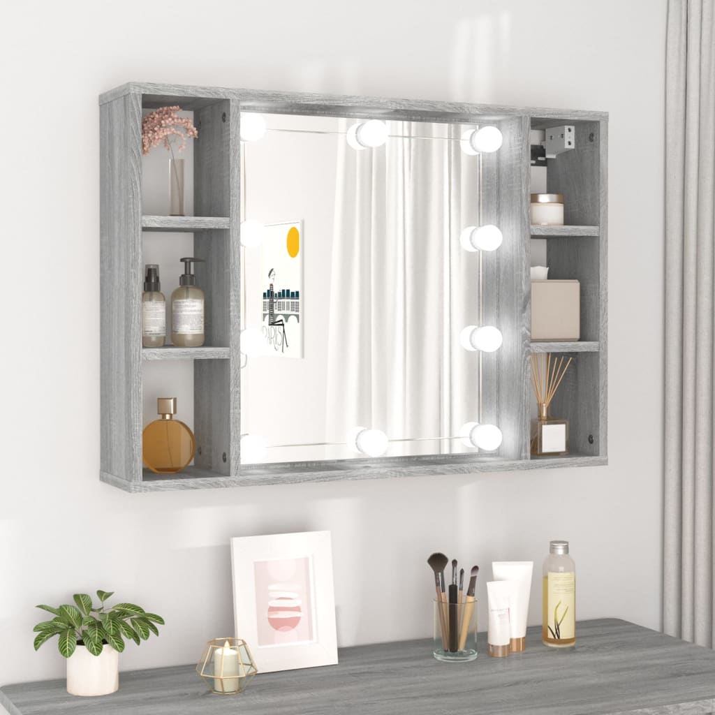 Mirror Cabinet with LED Grey Sonoma 76x15x55 cm